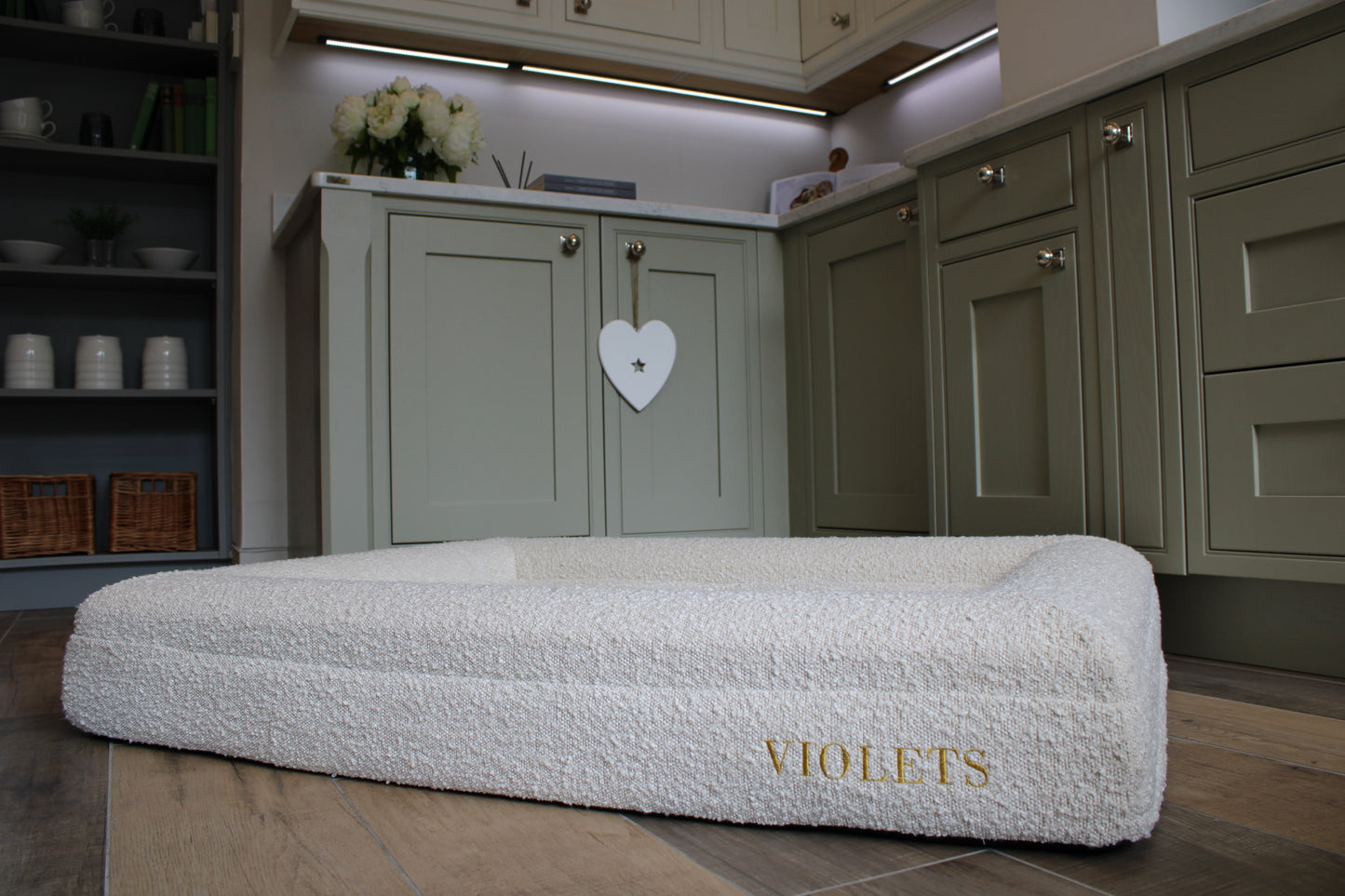 Personalised Oatmeal Traditional Luxury Orthopaedic Personalised Bouclé Dog Bed