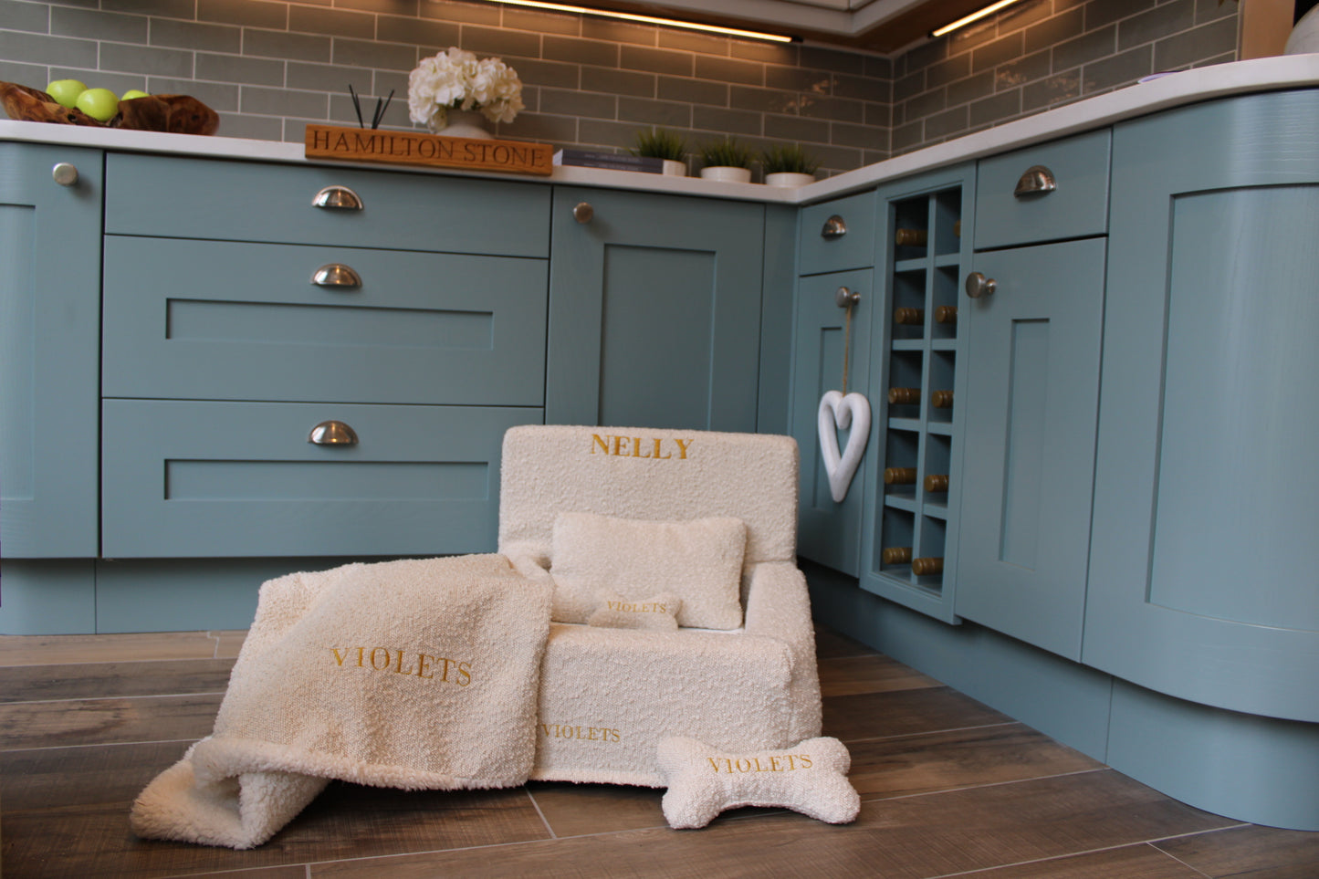 Personalised Small Oatmeal Divan Luxury Orthopaedic Personalised Bouclé Dog Bed