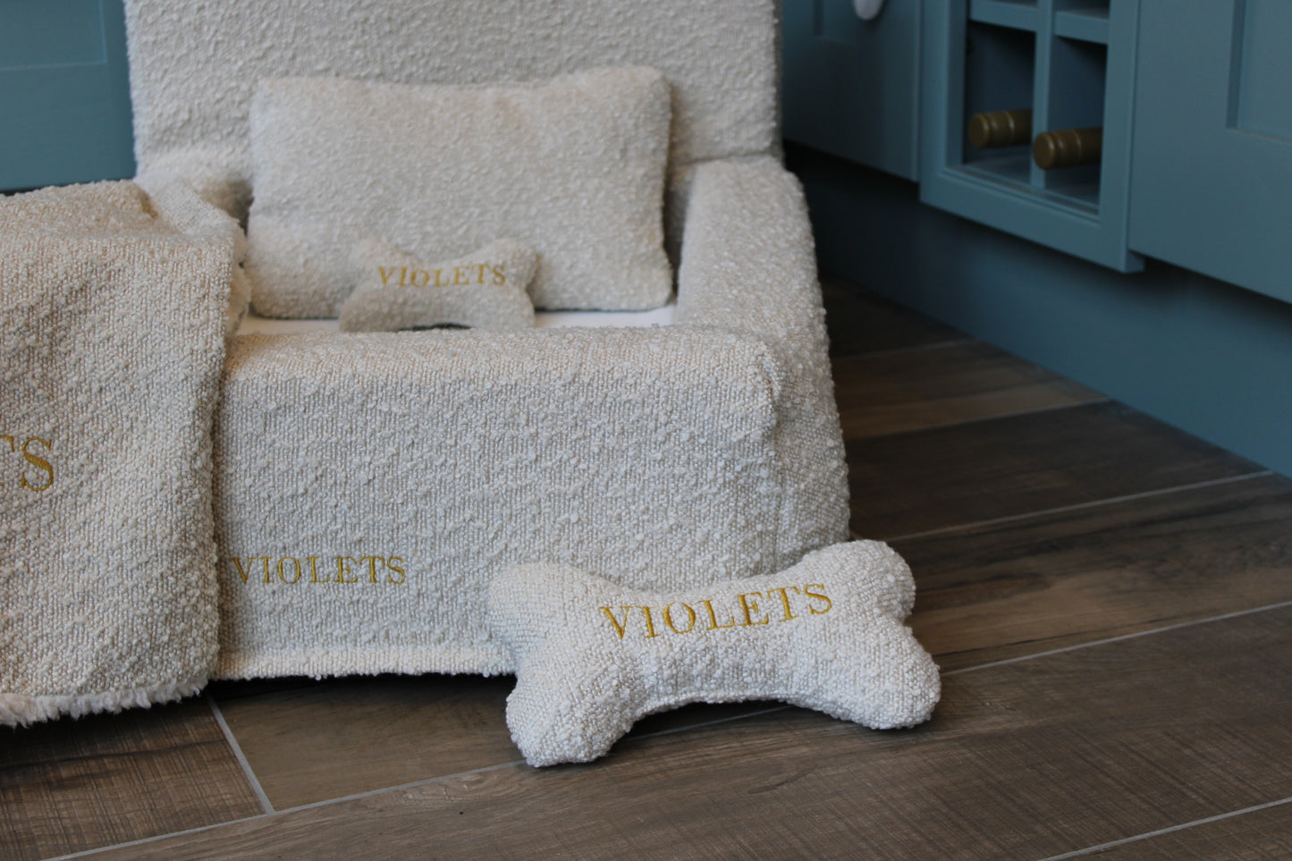 Personalised Small Oatmeal Divan Luxury Orthopaedic Personalised Bouclé Dog Bed