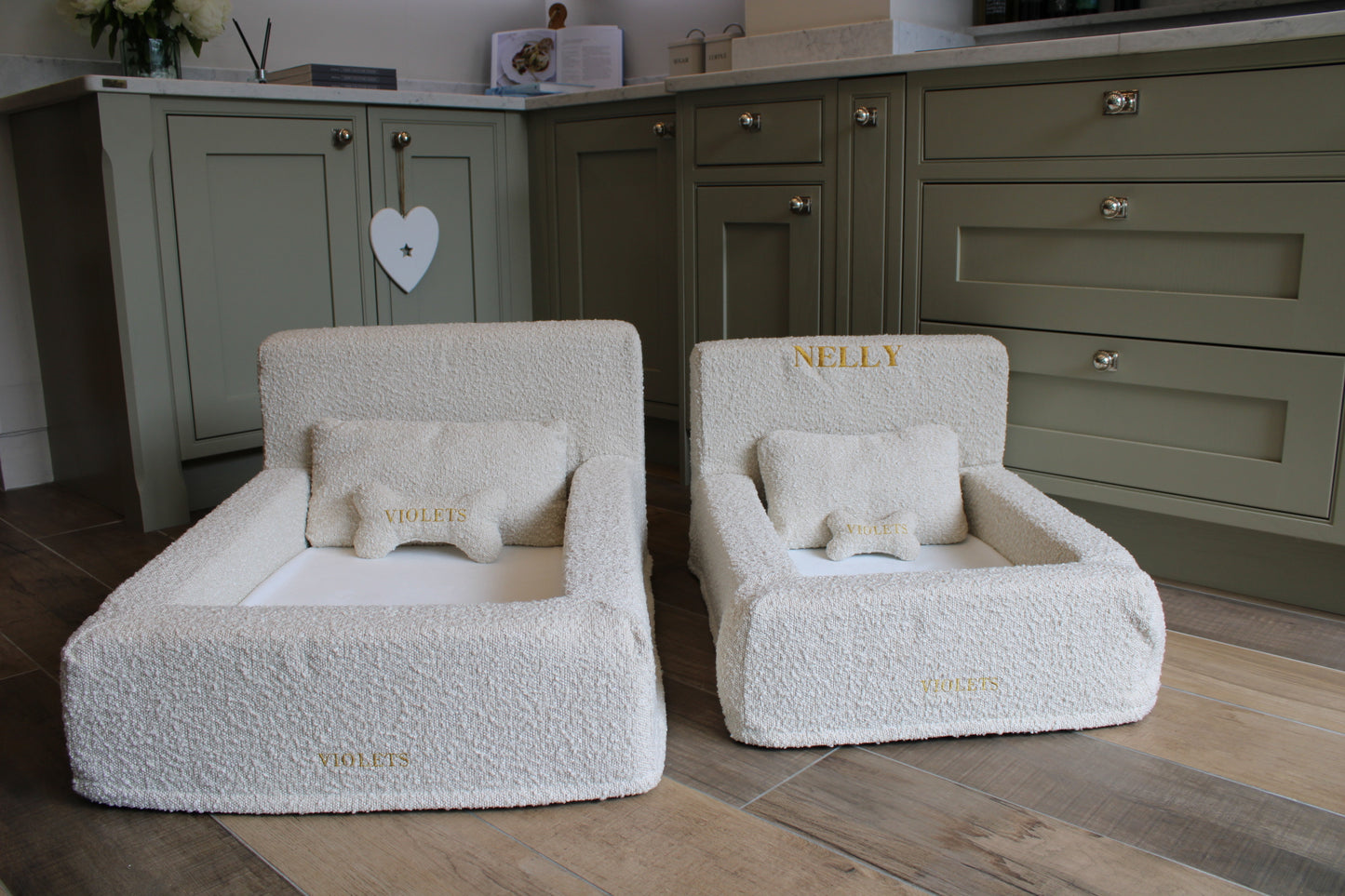 Personalised Large Oatmeal Divan Luxury Orthopaedic Personalised Bouclé Dog Bed