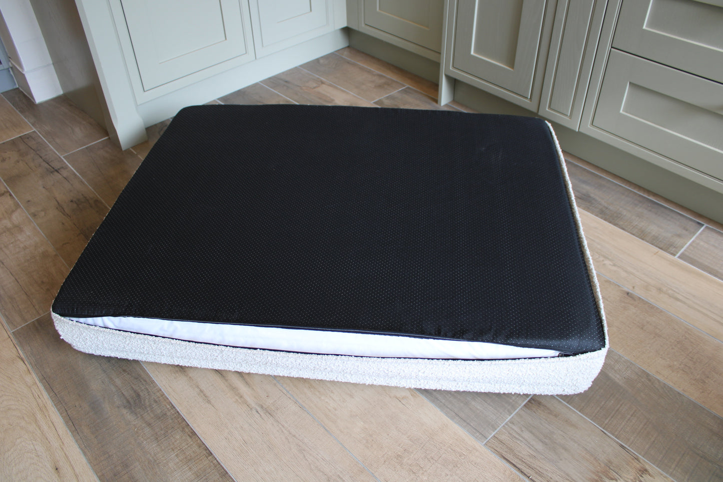 Personalised Oatmeal Traditional Luxury Orthopaedic Personalised Bouclé Dog Bed