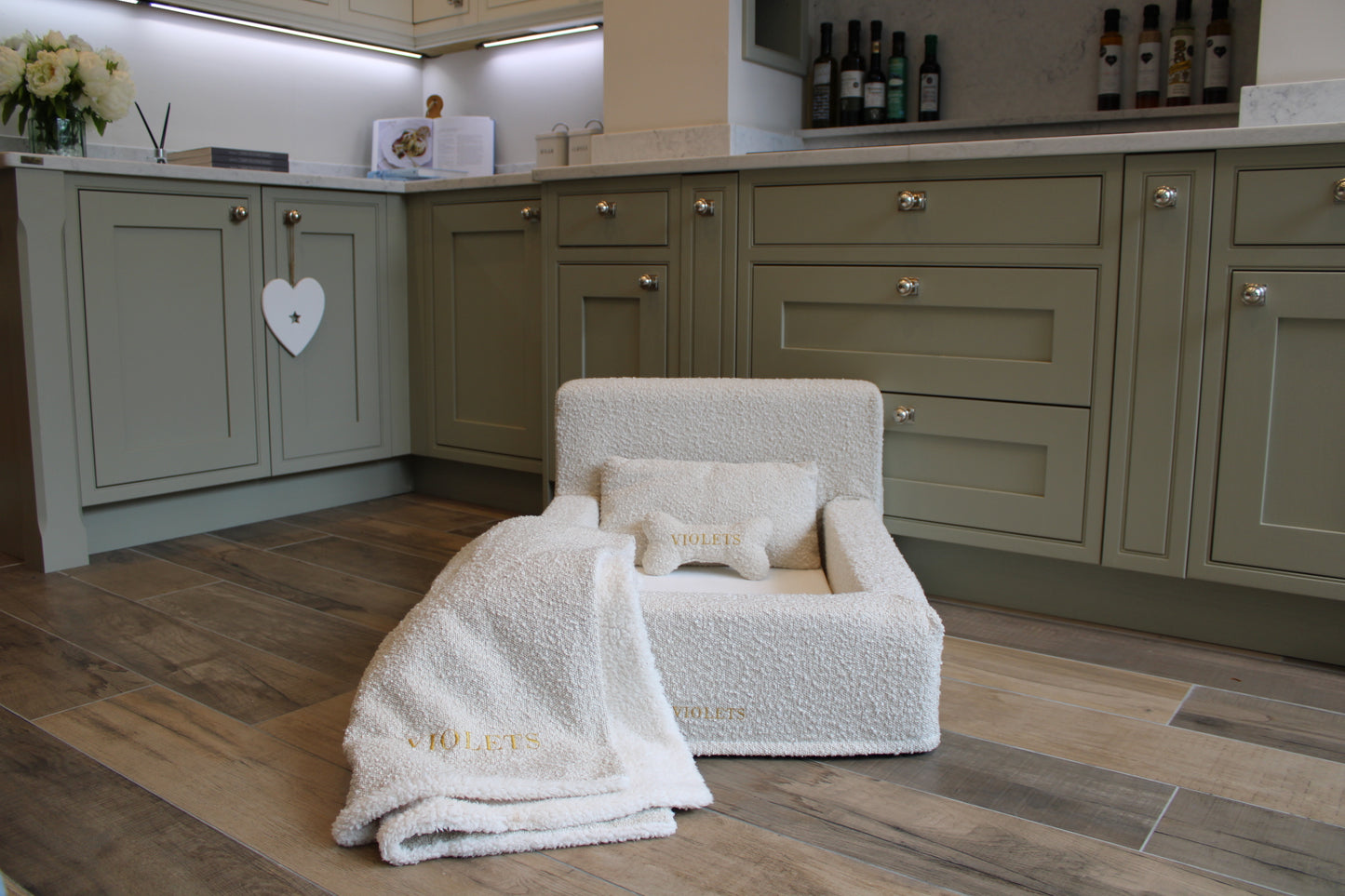 Personalised Large Oatmeal Divan Luxury Orthopaedic Personalised Bouclé Dog Bed