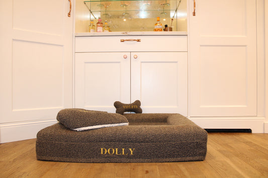 Personalised Mocha Traditional Luxury Orthopaedic Personalised Bouclé Dog Bed