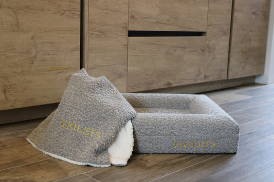 Soft Grey Luxury Bouclé Dog Blanket