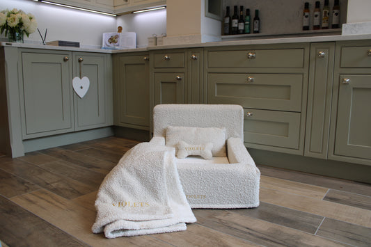 Personalised Large Oatmeal Divan Luxury Orthopaedic Personalised Bouclé Dog Bed